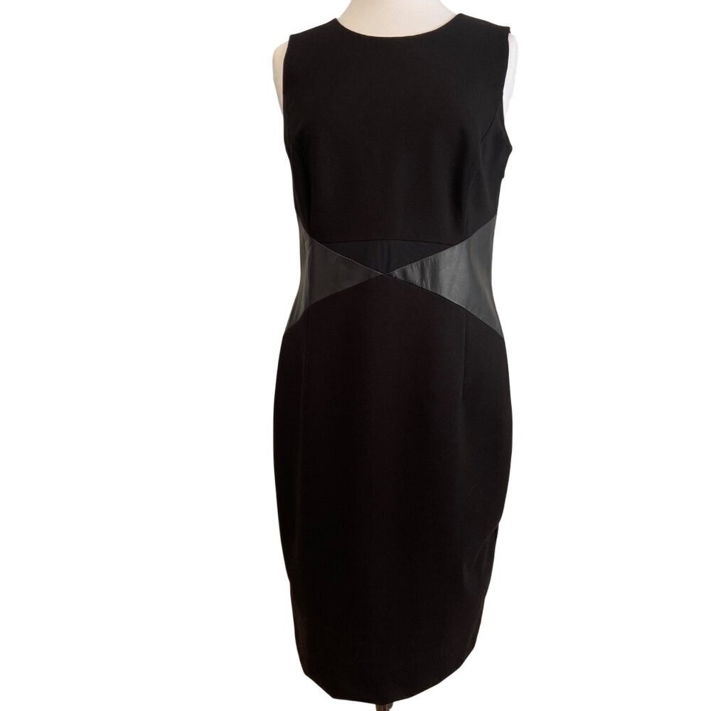 Danier Sleeveless Black sheath Dress With genuine Leather Waist Accent size 12